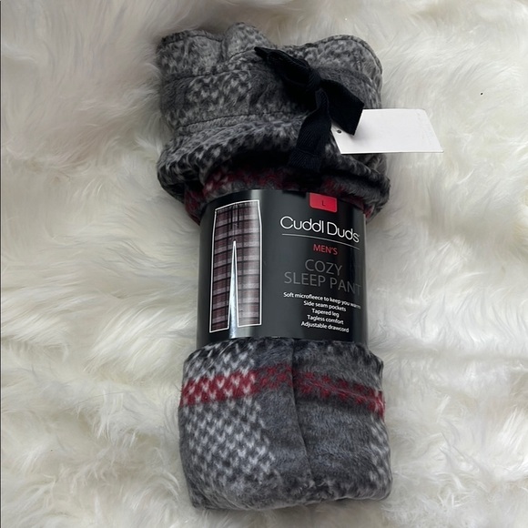 🆕 Cuddl Duds Plaid Lounge Pants Men’s L- Gray and Red - Picture 2 of 5